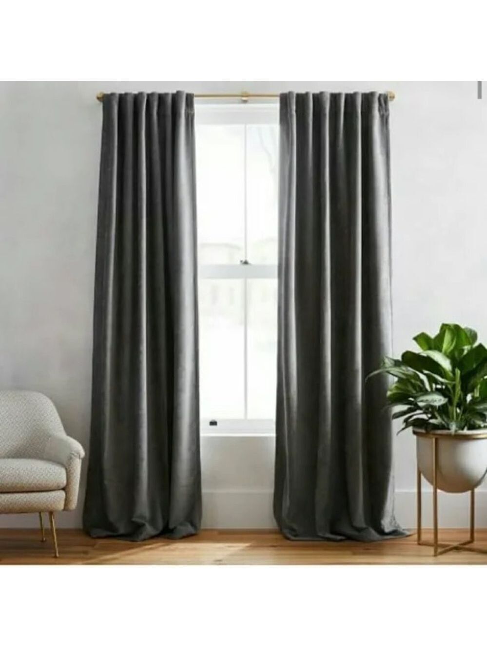 West Elm Curtain Panel Set Gray Rayon Nylon Blend Blackout Rod Pocket 48x96